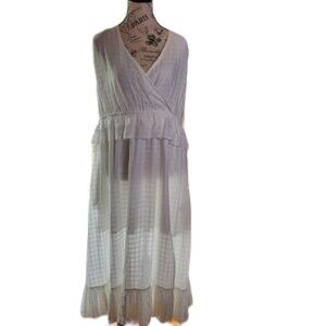 Caslon Women's Drawstring Sleeve Cotton Dress in Ivory Cloud NWT L